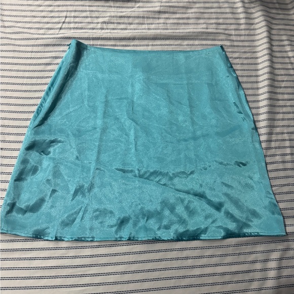 Satin Mini Skirt in Aqua - Picture 5 of 9